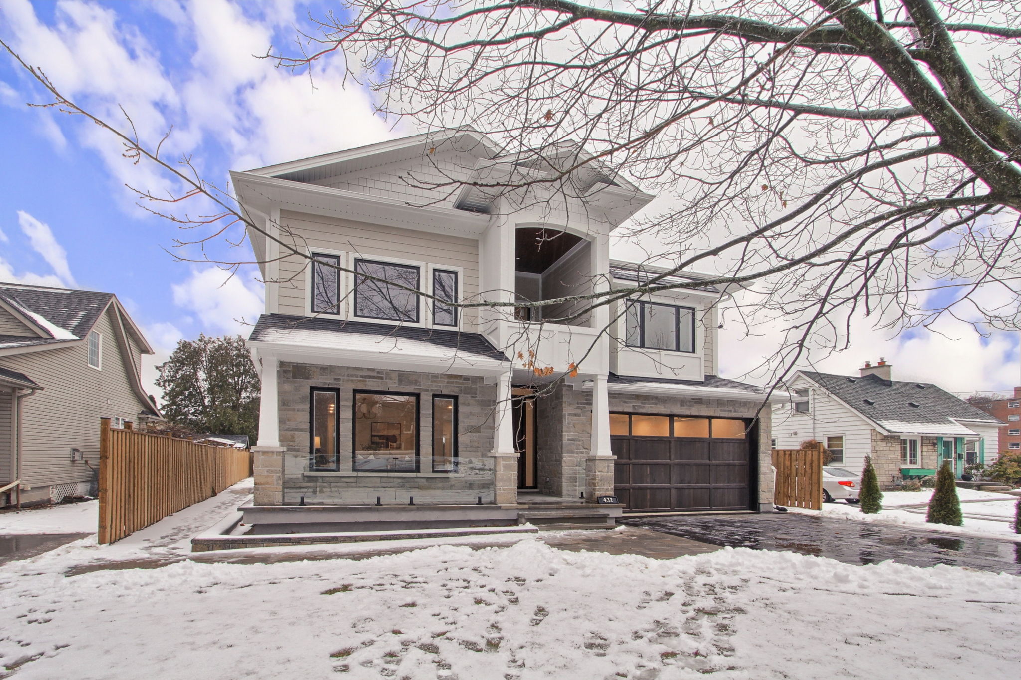 A finished custom home by EverOak, seen from the street