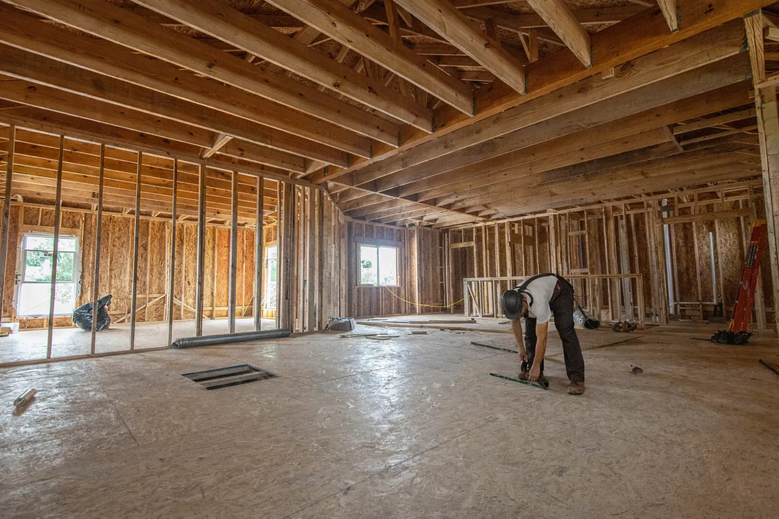 Interior framing of a secondary unit under construction